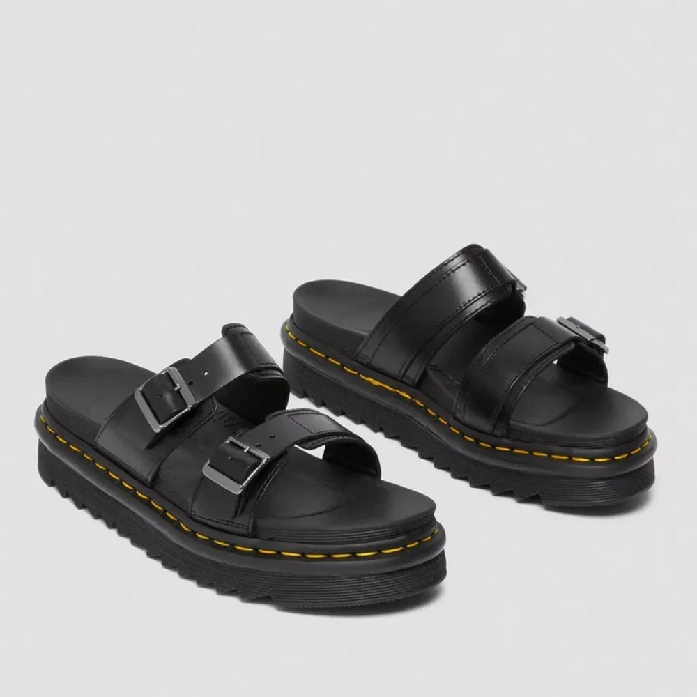 Dr Martens Myles Brando Leather Buckle Slide Sandals